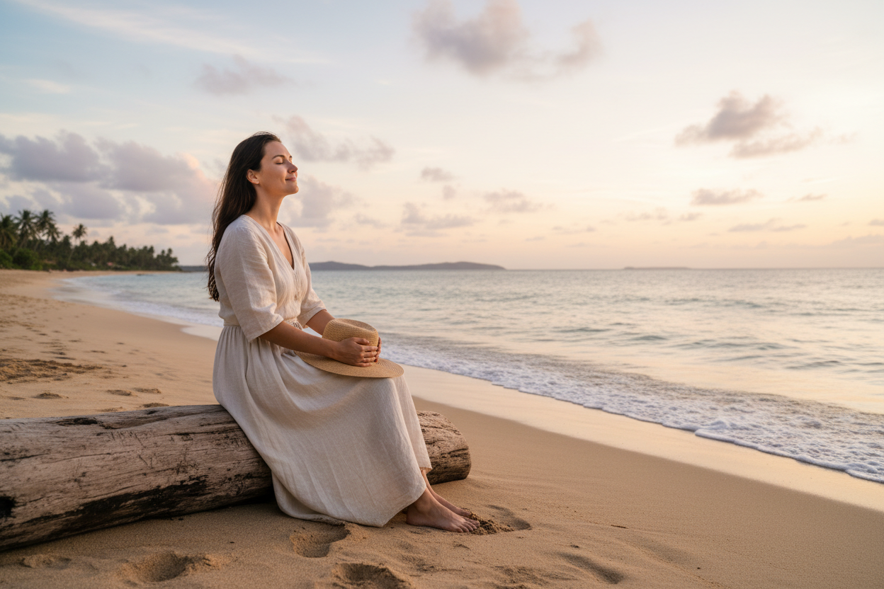 Peaceful woman at the beach